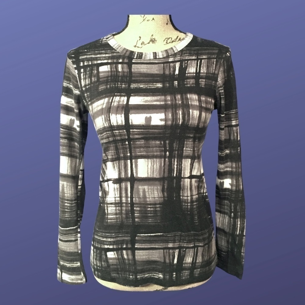 SIMPLY VERA by VERA WANG Top Shirt Tee Blouse, BLACK/WHITE PLAID, Size XS, NWOT